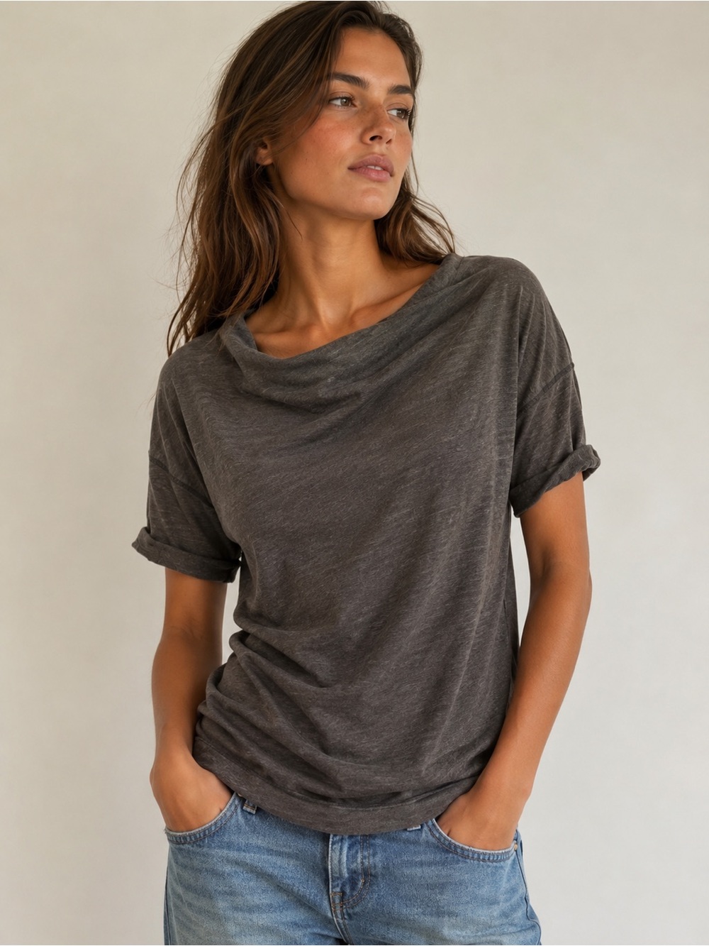 James Perse brownish gray Slub Knit Short Sleeve Tee Made in USA Size 1